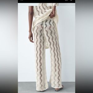 Zara crochet wide leg open knit mesh pants